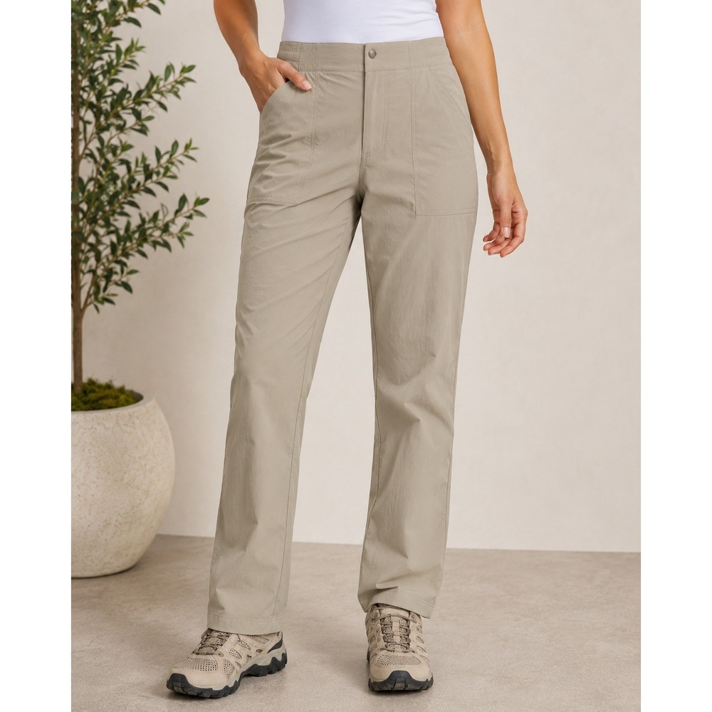 Eddie Bauer Women's Size 8 Khaki Stretch Pants Elastic Waist Hiking Travel Nylon